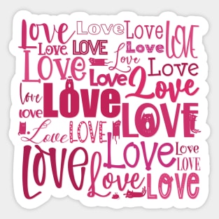 Love is the biggest word , Valentine graphic greeting in pink and red with cute cats Sticker